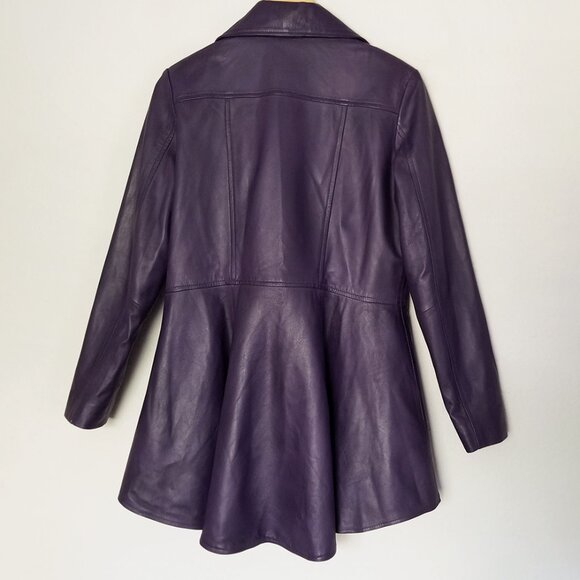Real 100% Genuine Leather Peplum Long Sleeves Asymmetric Jacket M Purple $300 - Picture 8 of 16